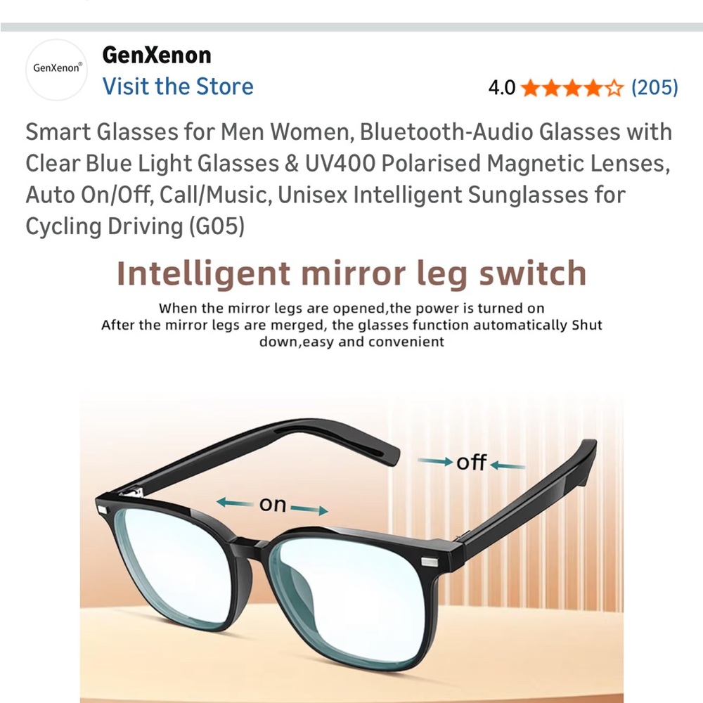 Smart Bluetooth Audio Glasses - Black - Picture 5 of 9
